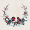 Kép 1/2 - Dunisoft® textil hatású karácsonyi, téli koszorú, madár mintás Szalvéta, 40 x 40 cm