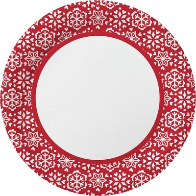 Duni piros-fehér mintás bio papírtányér, Ø22 cm 