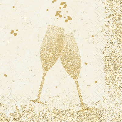Duni® Tissue Szalvéta, krém-arany pezsgős, koccintós mintás, 33 x 33 cm, 1/4 hajtású, 3-rétegű, 50 db/csomag