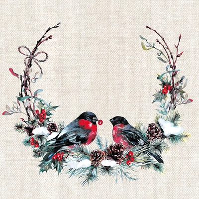 Paper+Design® Tissue karácsonyi, téli koszorú, madár mintás Szalvéta, 33 x 33 cm, 3-rétegű