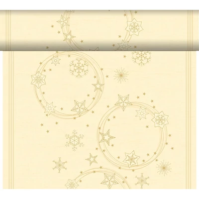 Dunicel® textil hatású papír Asztali futó, 3in1, krém-arany karácsonyi mintás, 0,40 x 24 m, nem vízálló