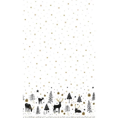 Dunicel® textil hatású papír Asztalterítő, téli, fekete-arany karácsonyi mintás, 138 x 220 cm, nem vízálló