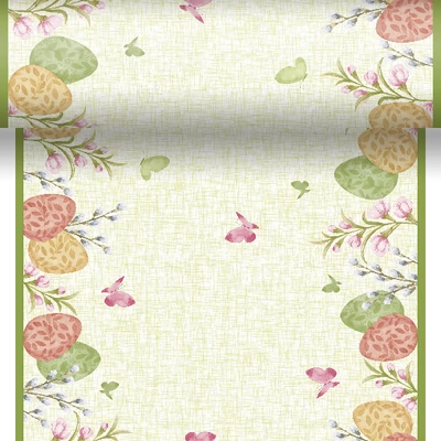 Dunicel® textil hatású papír Asztali futó, 3in1, húsvéti, tojás mintás, 0,40 x 4,8 m, nem vízálló