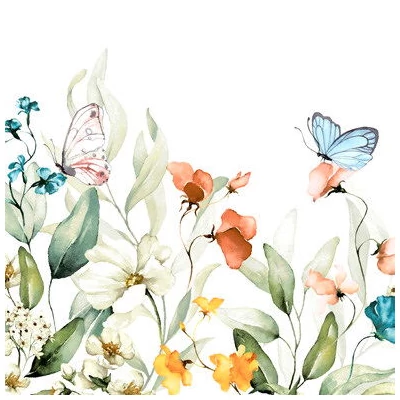 Duni® Tissue Szalvéta, virág-lepke mintás, 33 x 33 cm, 1/4 hajtású, 3-rétegű, 20 db/csomag