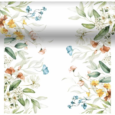 Dunicel® textil hatású papír Asztali futó, 3in1, virág-lepke mintás, 0,40 x 4,8 m, nem vízálló