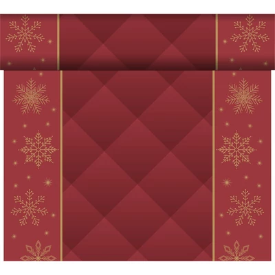 Bio Dunicel® textil hatású Asztali futó, bordó-arany karácsonyi mintás, nagy kiszerelésű 0,4 x 24 m