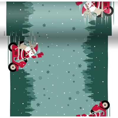 Dunicel® textil hatású papír Asztali futó, 3in1, télapó mintás, 0,40 x 4,8 m, nem vízálló