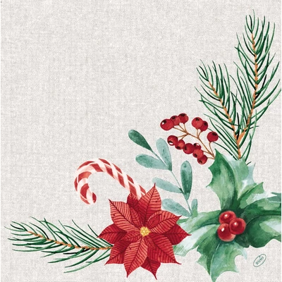 Bio Dunisoft® textil hatású Szalvéta, karácsonyi virág mintás, 40 x 40 cm, 1/4 hajtású, 12 db/csomag