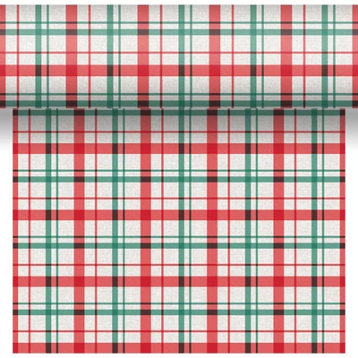 Dunicel® textil hatású papír Asztali futó, 3in1, karácsonyi kockás mintás, 0,40 x 4,8 m, nem vízálló