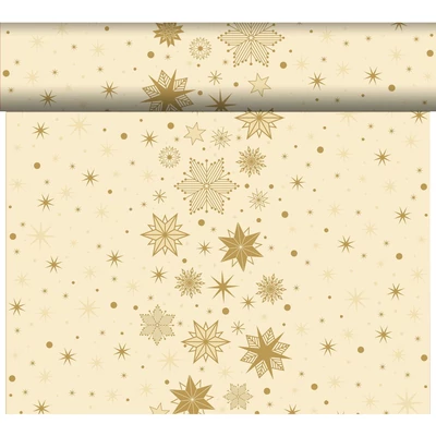 Bio Dunicel® textil hatású Asztali futó, krém-arany csillag mintás, nagy kiszerelésű 0,4 x 24 m