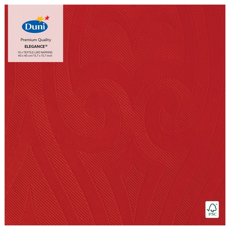 Duni Elegance® Szalvéta textil hatású, dombornyomott, piros, 40 x 40 cm