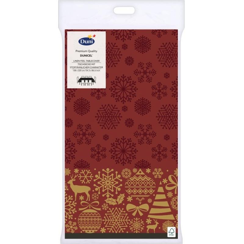 Dunicel® textil hatású papír Asztalterítő, bordó-arany karácsonyi mintás, 138 x 220 cm