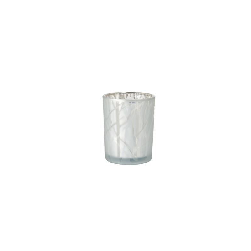 Duni üveg gyertyatartó, ezüst-fehér színű, 100 x Ø 80 mm méretű
