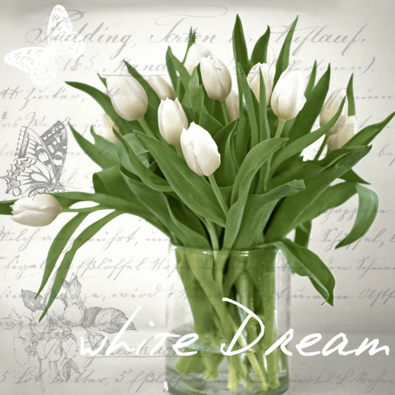 Paper+Design Tissue Szalvéta, fehér tulipán mintás, 33 x 33 cm, 3-rétegű