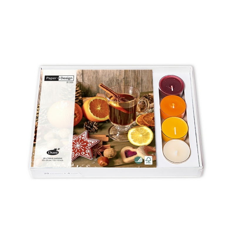 Paper+Design Combibox,  karácsonyi tea mintás szalvéta+teamécses