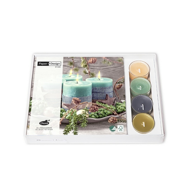 Paper+Design Combibox  karácsonyi mintás zöld gyertya szalvéta+teamécses