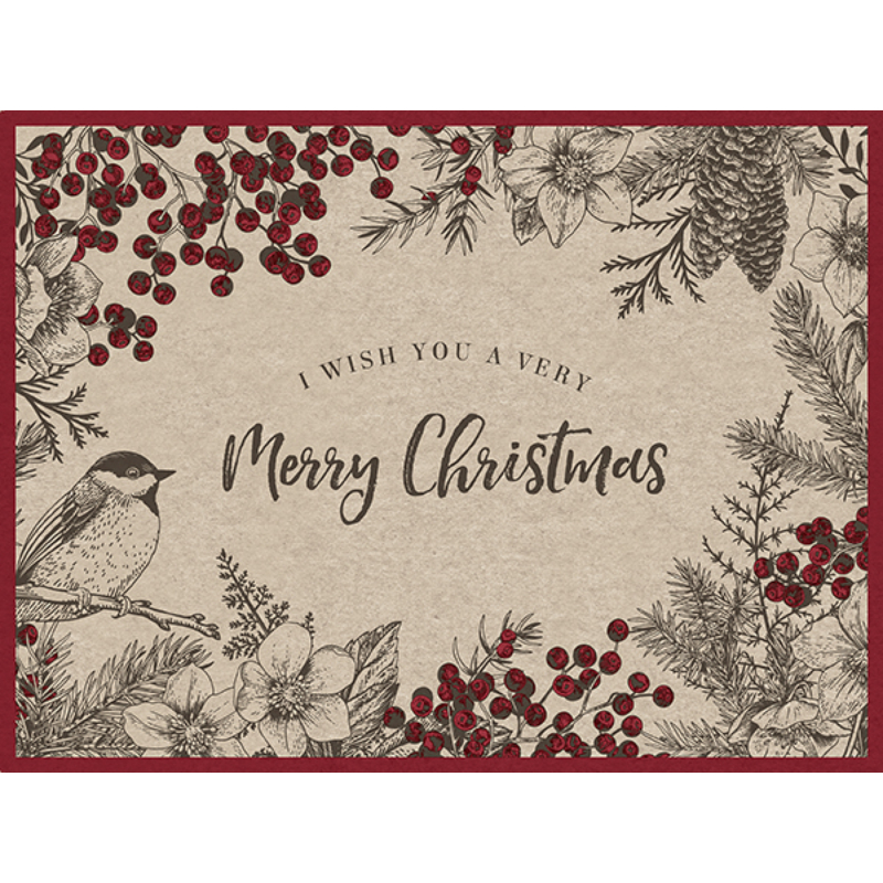 Paper+Design® Karácsonyi Tányéralátét lenből, faág, bogyó, madár natúr mintás, 30 x 40 cm