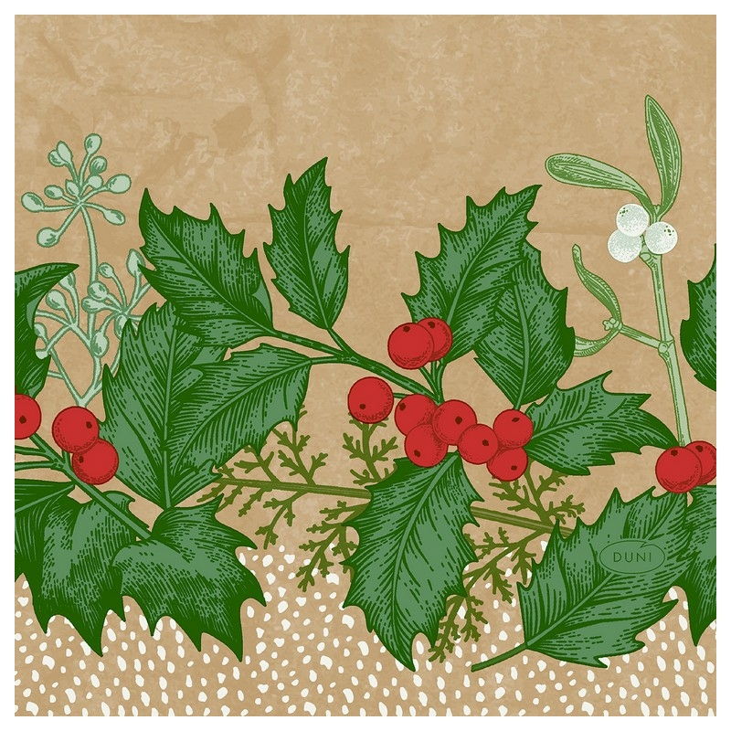 Tissue Szalvéta, karácsonyi piros bogyó mintás, 24 x 24 cm, 3-rétegű
