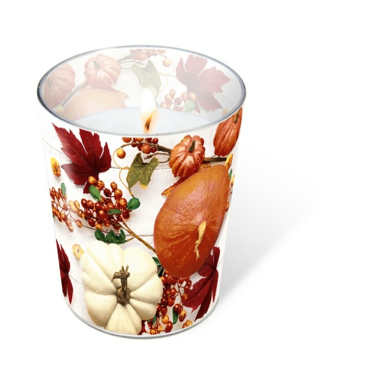 Paper+Design Gyertya őszi mintás üvegpohárban, 100 x Ø85 mm