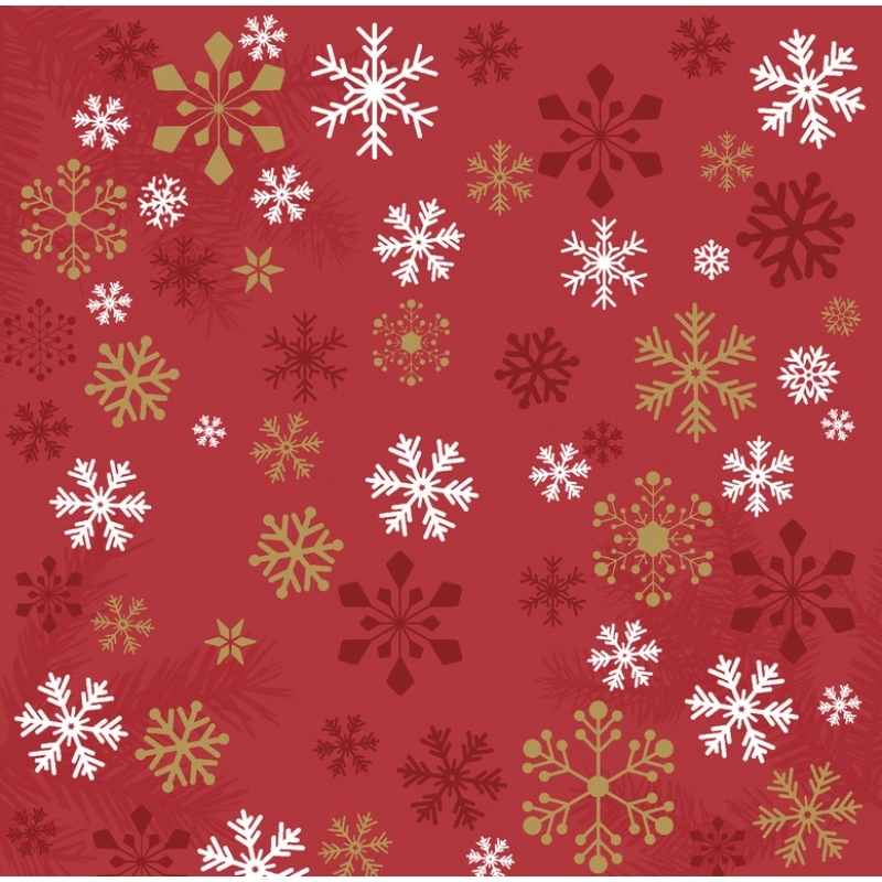 Dunisoft® Szalvéta textil hatású, karácsonyi hópehely mintás, piros, 40 x 40 cm