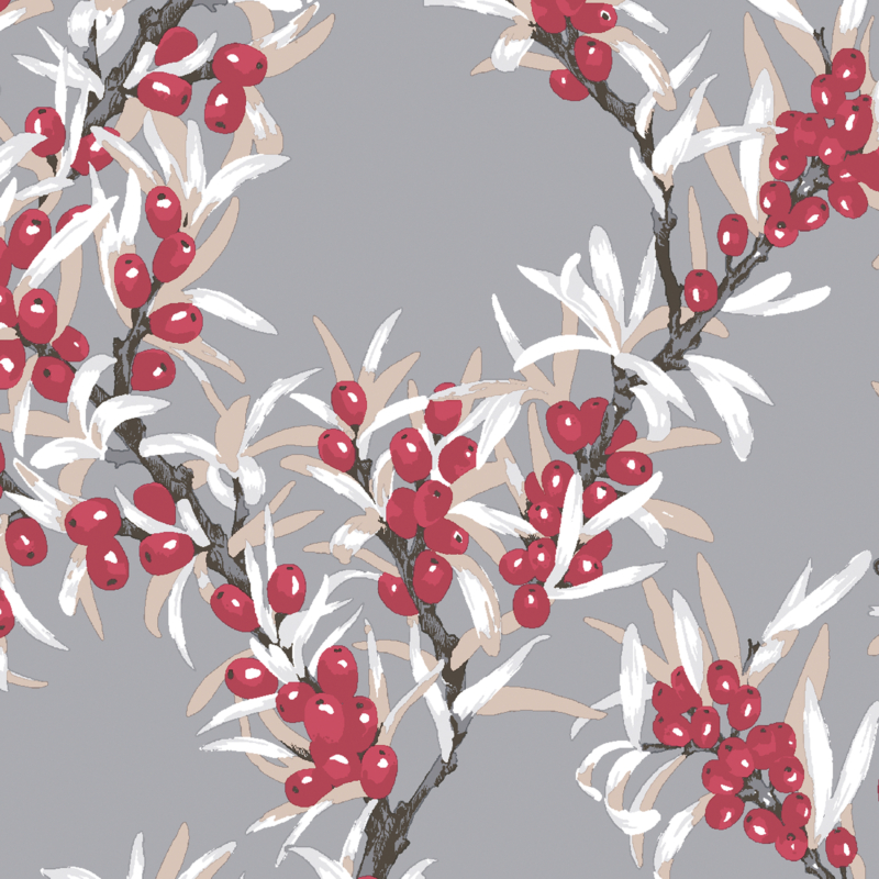Vallila Designs for Duni® Tissue Szalvéta, egyedi design, piros bogyó mintás, 24 x 24 cm , 3-rétegű