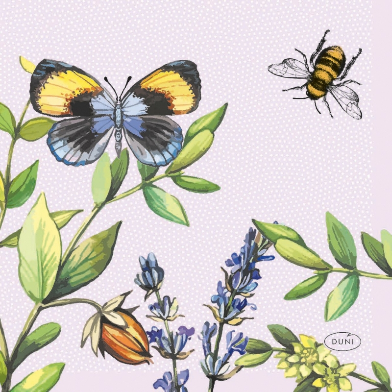 Tissue Szalvéta, méhecske, pillangó, virág, mintás,24 x 24 cm, 3-étegű