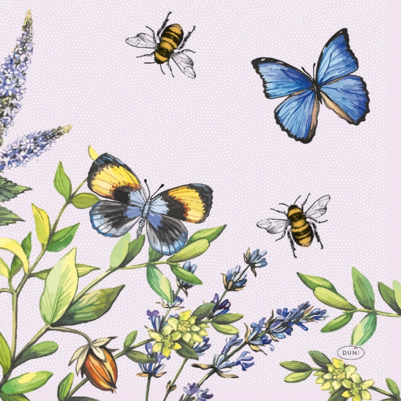 Tissue Szalvéta, méhecske, pillangó, virág, mintás, 33 x 33 cm, 3-étegű