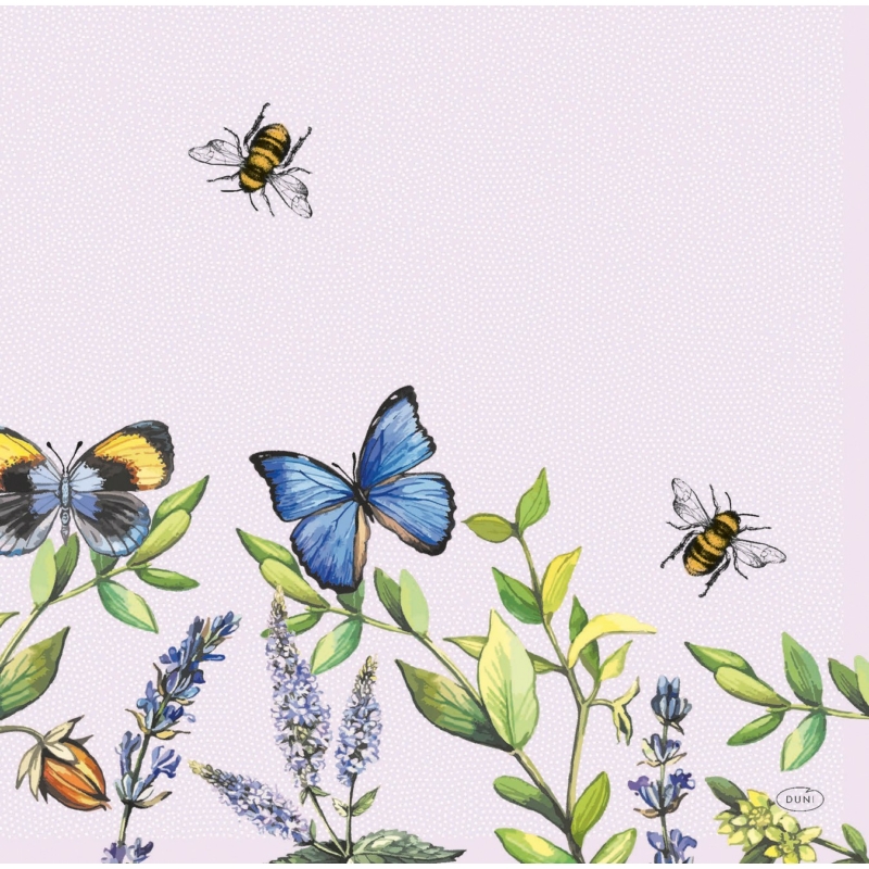 Dunisoft® textil hatású Szalvéta, méhecske, pillangó, virág mintás 40 x 40 cm