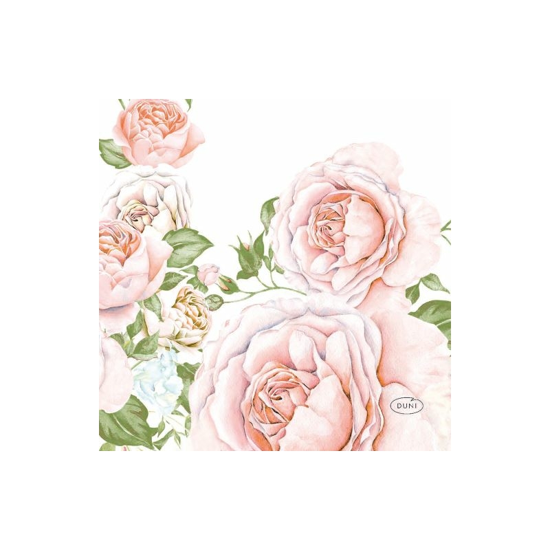 Duni® Tissue Szalvéta, rózsaszín rózsa mintás, 24 x 24 cm, 1/4 hajtású, 3-rétegű, 20 db/csomag