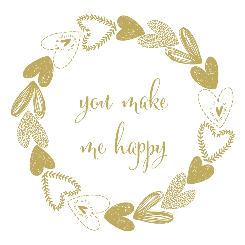 Paper+Design Tissue Szalvéta, "you make me happy" esküvői arany mintás, 33 x 33 cm, 3-rétegű