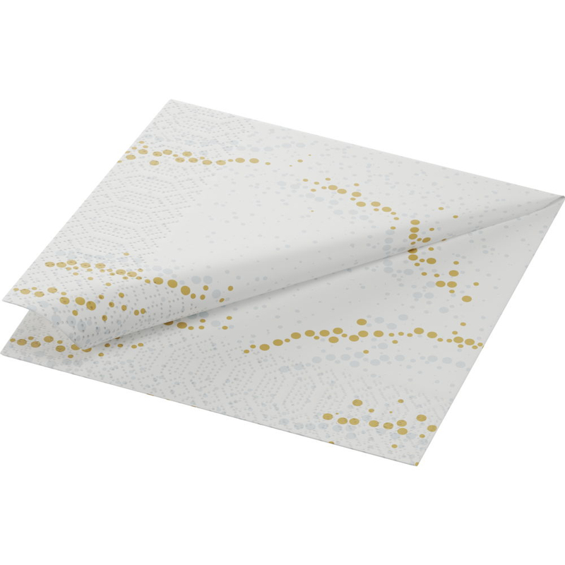 Duni® Tissue Szalvéta, arany-ezüst pötty mintás, 33 x 33 cm, 1/4 hajtású, 3-rétegű, 50 db/csomag