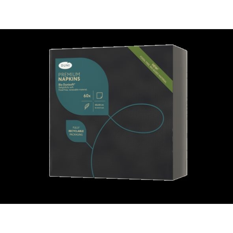 Bio Dunisoft® textil hatású Szalvéta, fekete színű, 40 x 40 cm, 1/4 hajtású, 60 db/csomag
