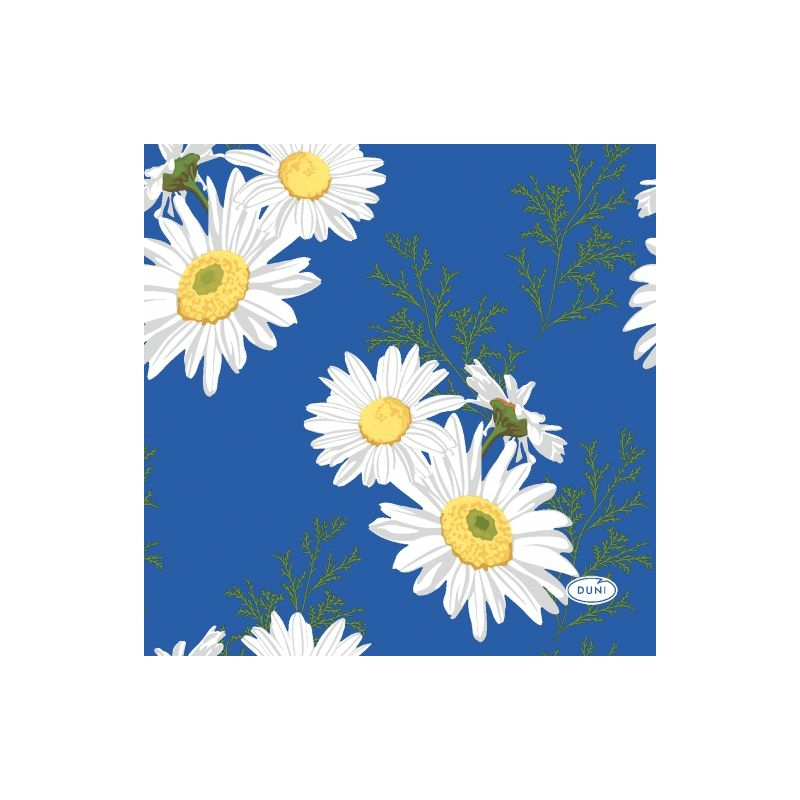 Duni® Tissue Szalvéta, kék színű, kamilla virág mintás, 24 x 24 cm, 1/4 hajtású, 3-rétegű, 20 db/csomag