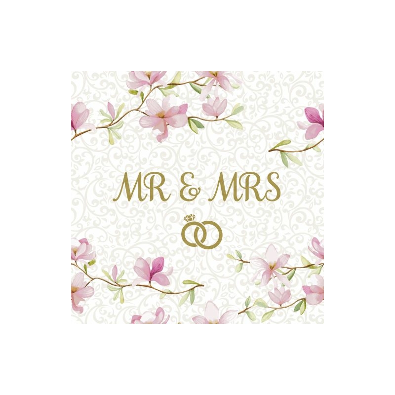 Paper+Design Tissue Szalvéta, Mr&amp;Mrs rózsaszín-arany esküvő mintás, 33 x 33 cm, 1/4 hajtású, 3-rétegű, 20 db/csomag