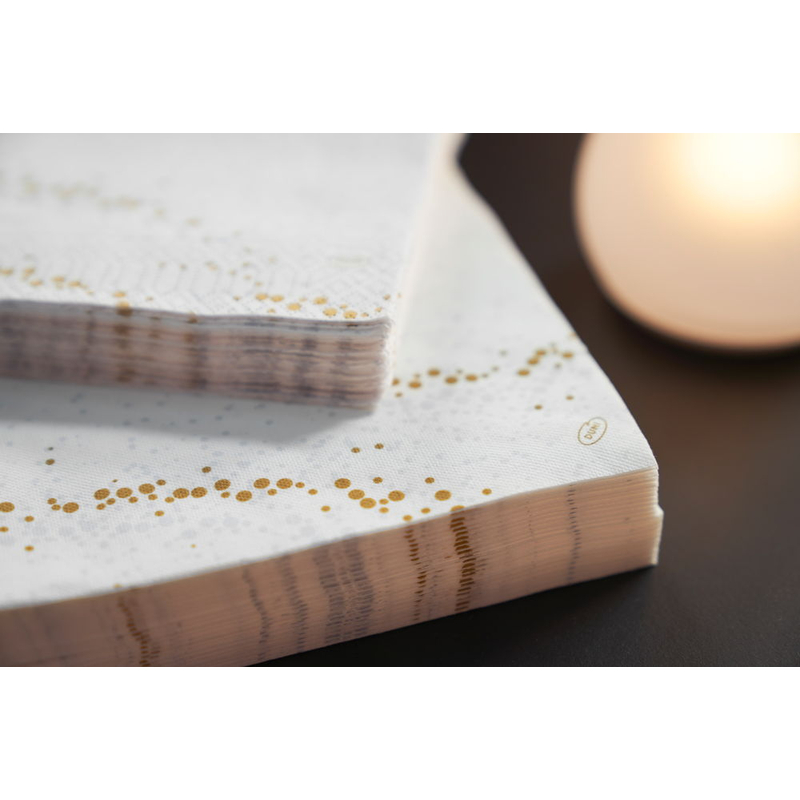 Duni® Tissue Szalvéta, arany-ezüst pötty mintás, 33 x 33 cm, 1/4 hajtású, 3-rétegű, 50 db/csomag
