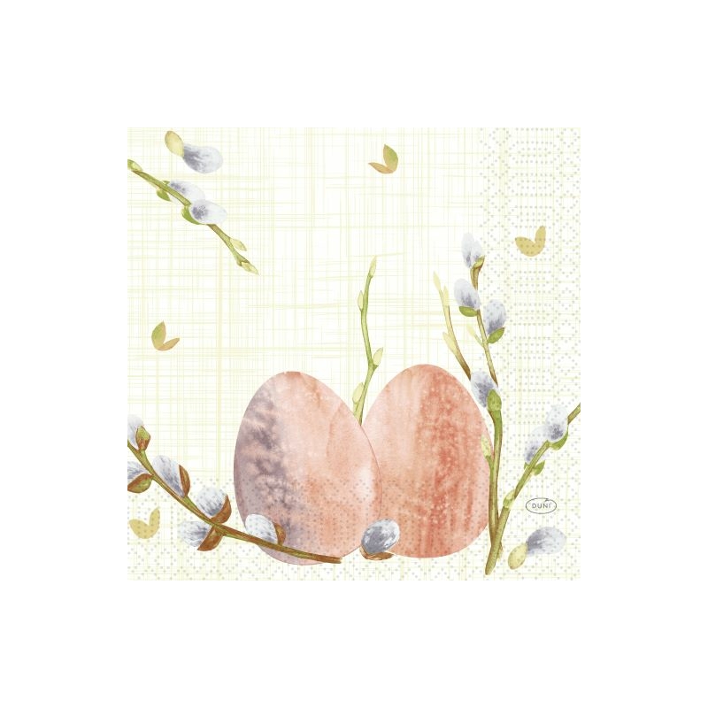 Duni® tissue húsvéti Szalvéta, tojás és barka mintás, 33 x 33 cm, 1/4 hajtású, 3-rétegű, 50 db/csomag