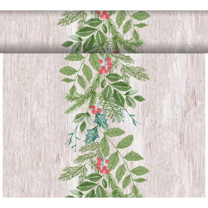 Dunicel® textil hatású Asztali futó, téli lomb mintás, nagy kiszerelésű 0,4 x 24 m