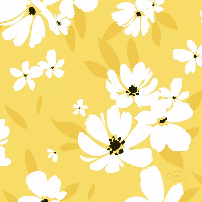 Duni® Tissue Szalvéta, sárga, virág mintás, 24 x 24 cm, 1/4 hajtású, 3-rétegű, 20 db/csomag