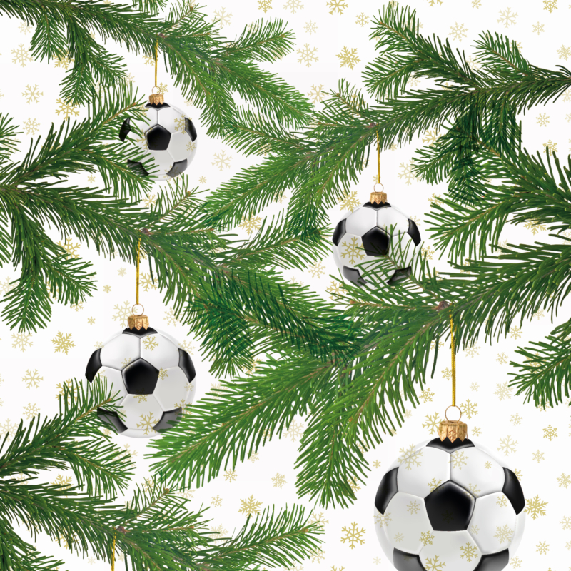 Paper+Design Tissue karácsonyi Szalvéta, fenyőág és foci mintás. 33 x 33 cm, 1/4 hajtású, 3-rétegű