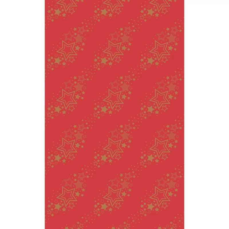 Dunicel® textil hatású papír Asztalterítő, piros-arany csillag mintás, 138 x 220 cm, nem vízálló