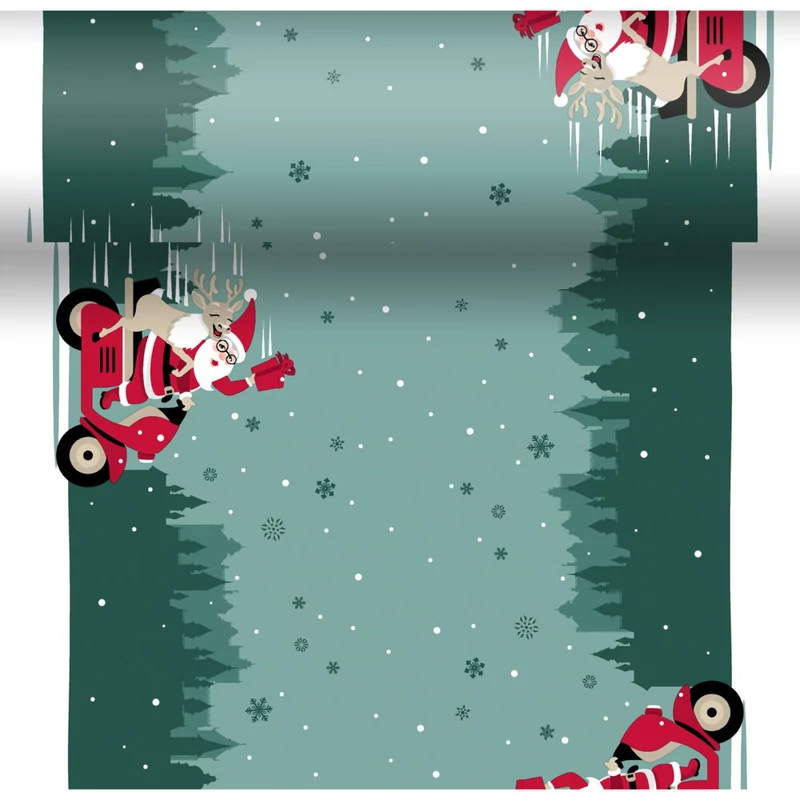 Dunicel® textil hatású papír Asztali futó, 3in1, télapó mintás, 0,40 x 4,8 m, nem vízálló