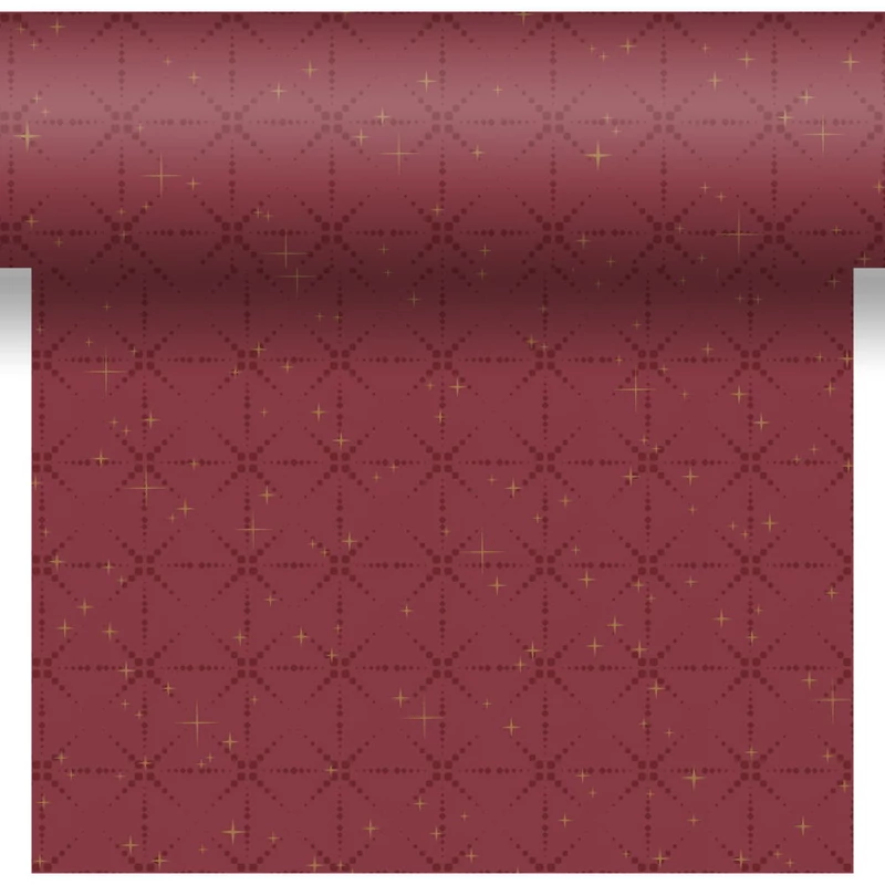 Dunicel® textil hatású papír Asztali futó, 3in1, bordó-arany karácsonyi mintás, 0,40 x 4,8 m, nem vízálló