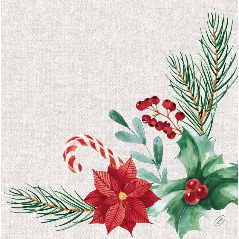 Bio Dunisoft® textil hatású Szalvéta, karácsonyi virág mintás, 40 x 40 cm, 1/4 hajtású, 12 db/csomag