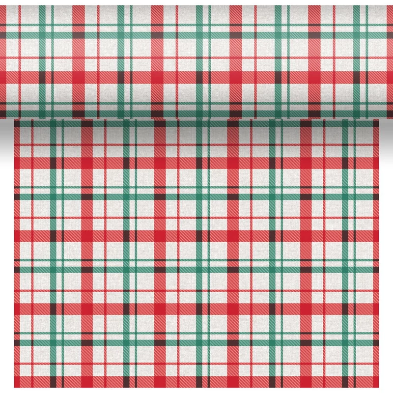 Dunicel® textil hatású papír Asztali futó, 3in1, karácsonyi kockás mintás, 0,40 x 4,8 m, nem vízálló
