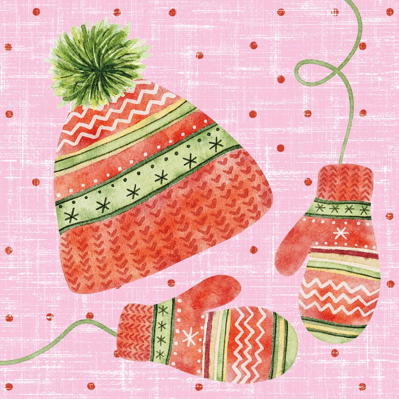 Paper+Design® Tissue Szalvéta, kötött sapka-kesztyű mintás, 33 x 33 cm, 1/4 hajtású, 3-rétegű, 20 db/csomag