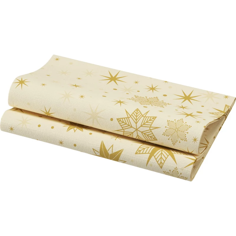 Bio Dunisoft® textil hatású Szalvéta, krém-arany csillag mintás, 40 x 40 cm, 1/4 hajtású, 60 db/csomag