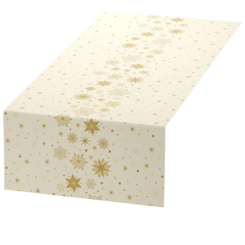 Bio Dunicel® textil hatású Asztali futó, krém-arany csillag mintás, nagy kiszerelésű 0,4 x 24 m