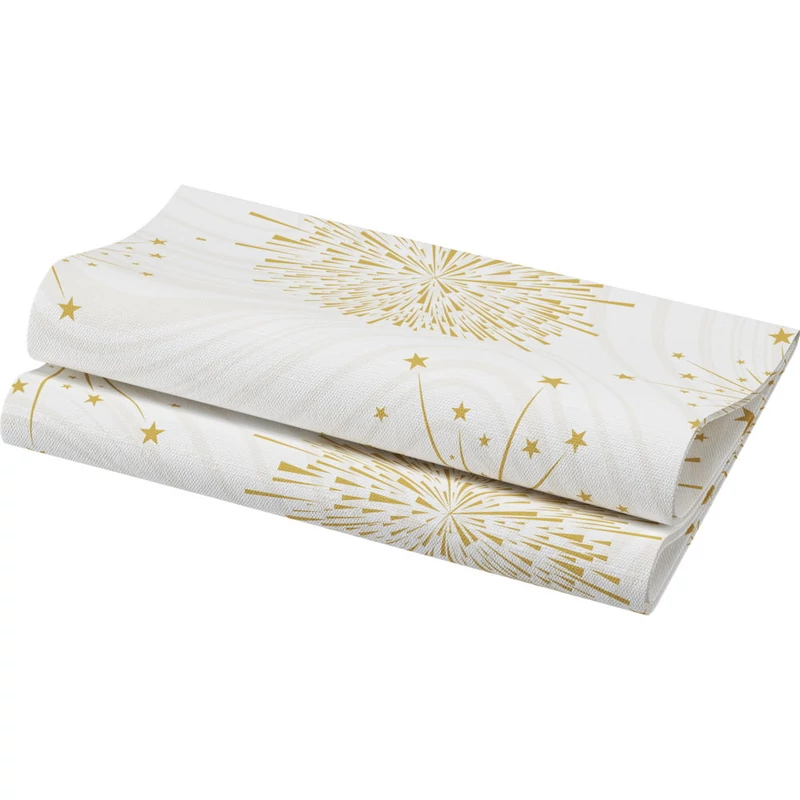 Bio Dunisoft® textil hatású Szalvéta, fehér-arany tűzijáték mintás, 40 x 40 cm, 1/4 hajtású, 60 db/csomag