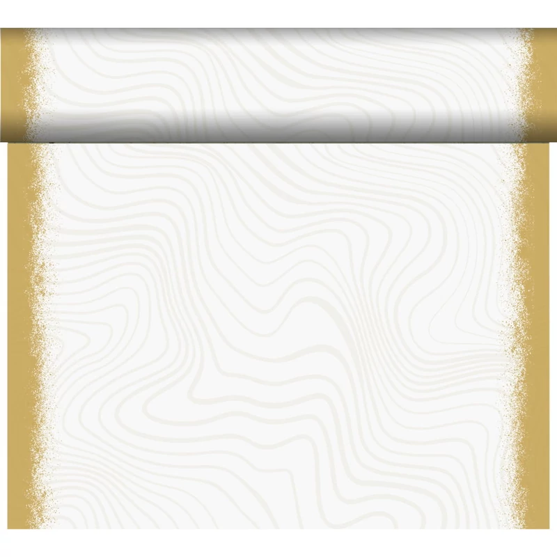 Bio Dunicel® textil hatású Asztali futó, fehér-arany mintás, nagy kiszerelésű 0,4 x 24 m