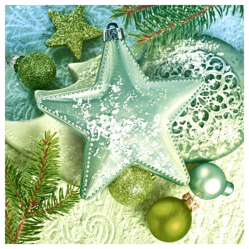 Paper+Design Tissue Szalvéta, karácsonyi mintás zöld csillag, 33 x 33 cm, 3-rétegű